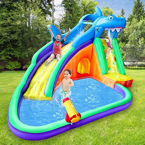 BESTPARTY Inflatable Water Slide Pool Bouncy Waterslide for Kids Backyard with Blower